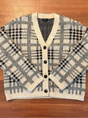 Rails Reese Cardigan in Black/Oat Plaid Pattern